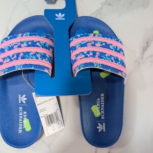 Adidas Ksenia Schneider Floral Blue and Pink Slides Size 6